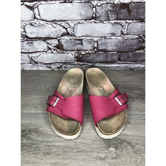 Birkis By Birkenstock Pink Leather Buckle Strap Platform Sandals Women Sz 35EU/5 - Picture 4 of 16